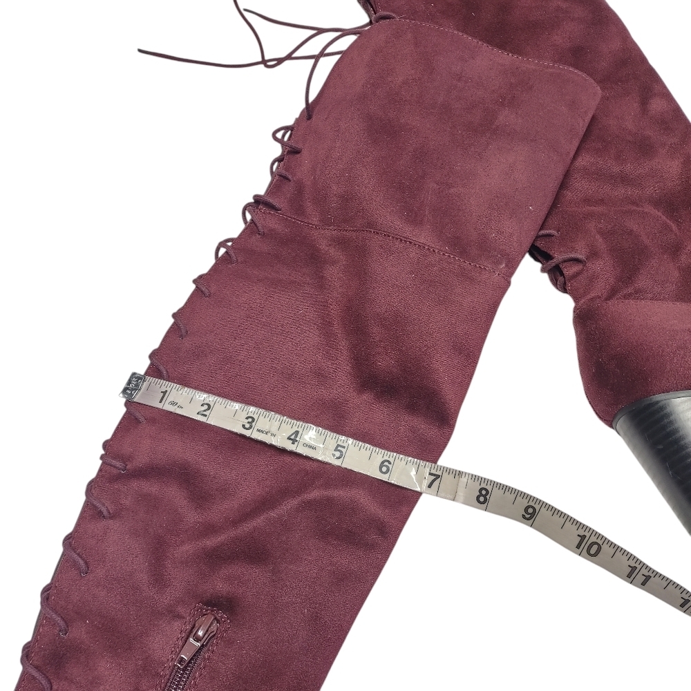 Soda Burgandy Faux Suede Over The Knee Boots High Heels Boots Size 7.5 New - Picture 9 of 14